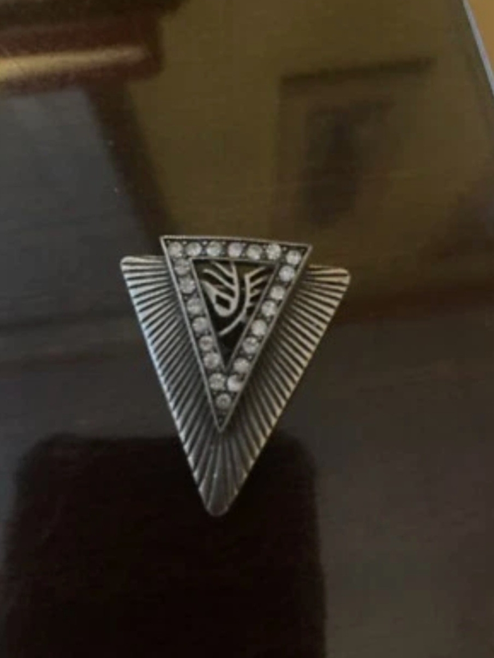 Vintage Art Deco Silver Tone Triangle Brooch
